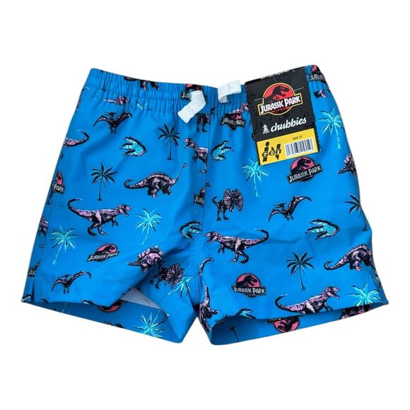 NEW CHUBBIES X Jurassic Park Kids Blue The Mini Bites Beach Swim Trunk Size 2T - Picture 3 of 6